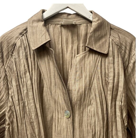 KATE HILL Jacket Plus Size 20W Linen Blend Tan Crinkle Belted Artsy Top - Picture 2 of 10